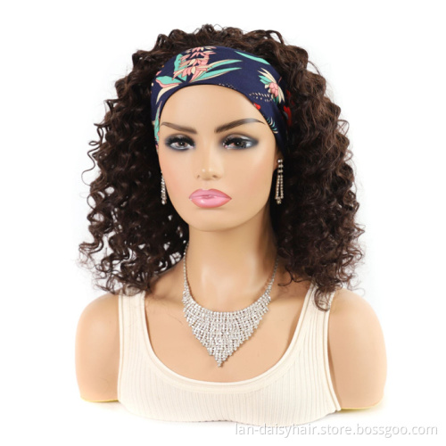 Double Drown  In Stock  Most Popular Hair Texture  None Lace headband curly Human Hair Wigs